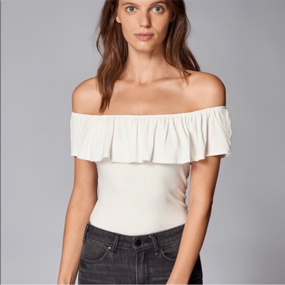 A&F Off The Shoulder Ruffle Ribbed Bodysuit, M - Picture 1 of 7